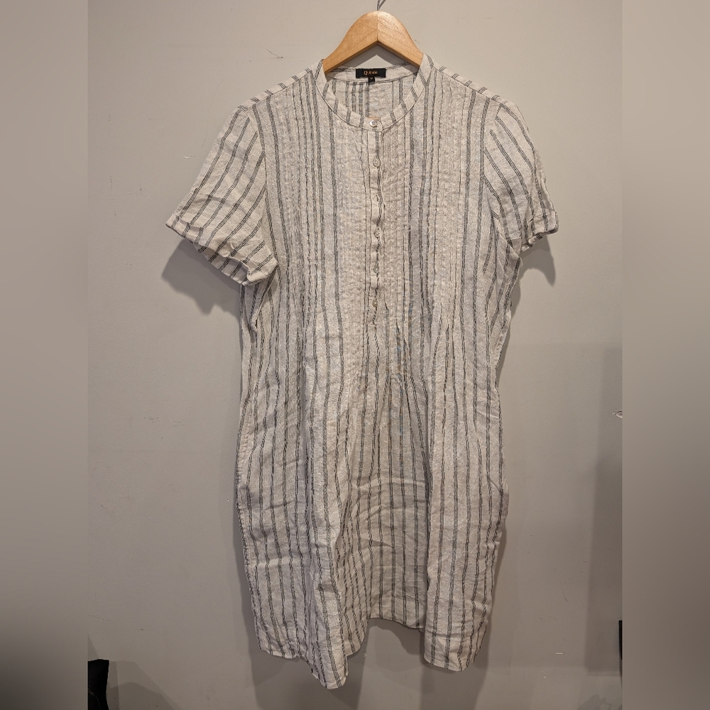 Quince White and Gray Striped Short Sleeve Shirt Dress